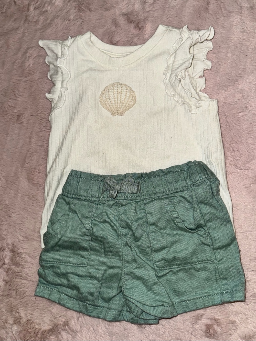 wonder nation White Ruffle Shell Tank with Seafoam Green Shorts